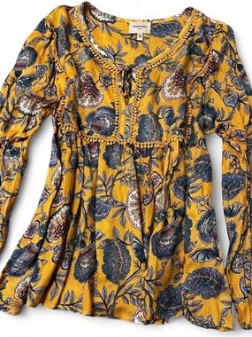 Haute Hippie Yellow Floral Long Sleeve Blouse